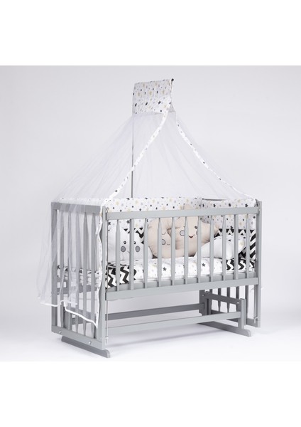 Süper Natural ahşap Beşik 4 Kademeli Gri Anne Yanı Sallanır Bebek Beşiği 60X120 -Uyku Seti+Yatak G14
