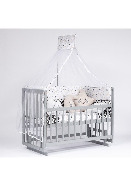 Süper Natural ahşap Beşik 4 Kademeli Gri Anne Yanı Sallanır Bebek Beşiği 60X120 -Uyku Seti+Yatak G14 fiyatları