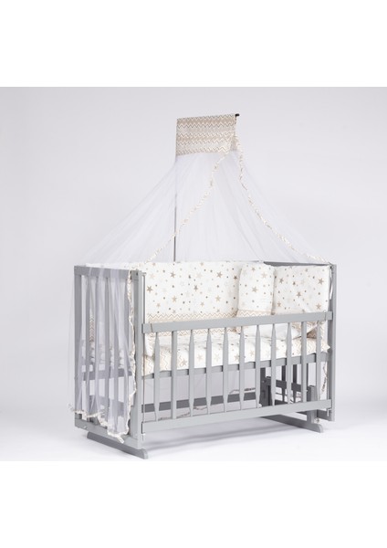 Süper Natural ahşap Beşik 4 Kademeli Gri Anne Yanı Sallanır Bebek Beşiği 60X120 -Uyku Seti+Yatak G6