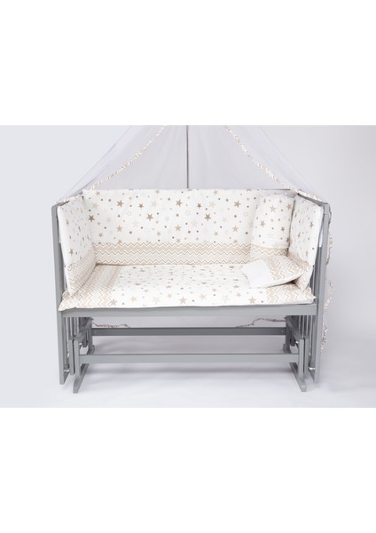 Süper Natural ahşap Beşik 4 Kademeli Gri Anne Yanı Sallanır Bebek Beşiği 60X120 -Uyku Seti+Yatak G6 fiyatları