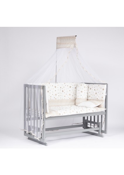 Süper Natural ahşap Beşik 4 Kademeli Gri Anne Yanı Sallanır Bebek Beşiği 60X120 -Uyku Seti+Yatak G6 modelleri