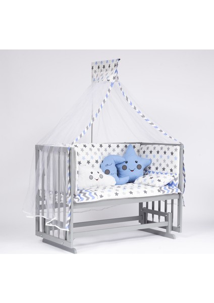 Süper Natural ahşap Beşik 4 Kademeli Gri Anne Yanı Sallanır Bebek Beşiği 60X120 -Uyku Seti+Yatak G4