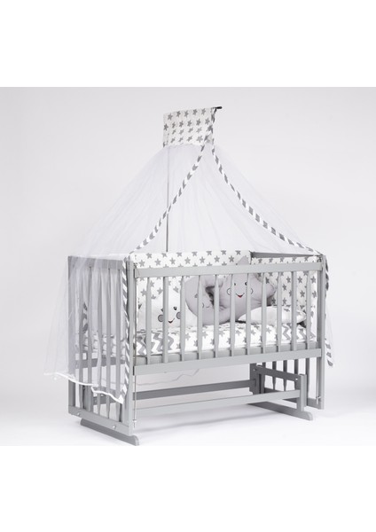 Süper Natural ahşap Beşik 4 Kademeli Gri Anne Yanı Sallanır Bebek Beşiği 60X120 -Uyku Seti+Yatak G3