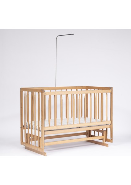 Vernikli Ahşap Doğal Beşik 4 Kademeli Anne Yanı Sallanır Bebek Beşiği 60X120 -Tek Yataklı