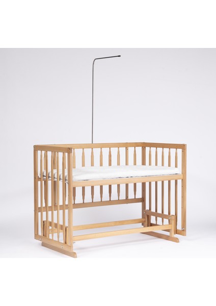 Vernikli Ahşap Doğal Beşik 4 Kademeli Anne Yanı Sallanır Bebek Beşiği 60X120 -Tek Yataklı fırsatları