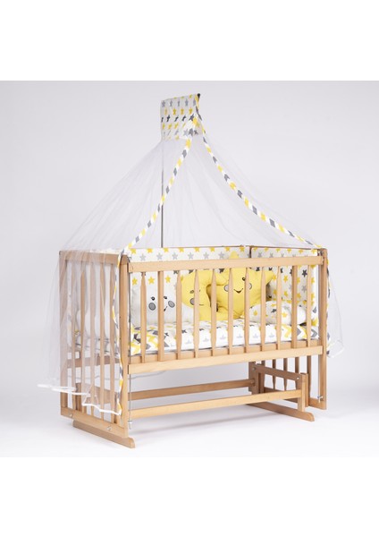 Süper Ahşap Doğal Beşik 4 Kademeli Anne Yanı Sallanır Bebek Beşiği 60X120 -Uyku Seti+Yatak D15 fiyatları