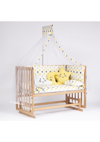 Süper Ahşap Doğal Beşik 4 Kademeli Anne Yanı Sallanır Bebek Beşiği 60X120 -Uyku Seti+Yatak D15 fırsatları