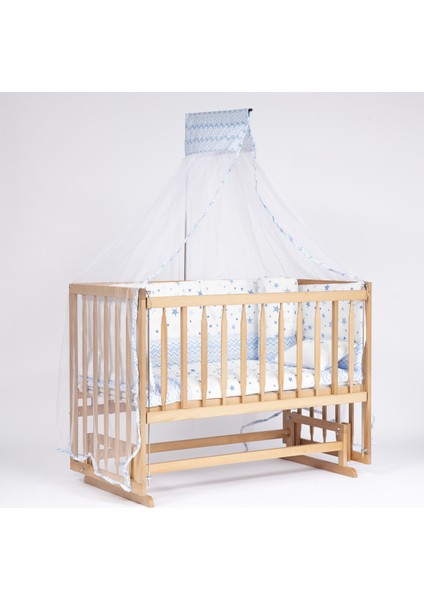 Süper Ahşap Doğal Beşik 4 Kademeli Anne Yanı Sallanır Bebek Beşiği 60X120 -Uyku Seti+Yatak D11