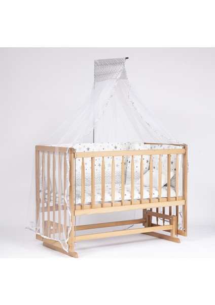 Vernikli 60x120 4 Kademeli Anne Yanı Sallanır Bebek Beşiği 60X120 -Uyku Seti+Yatak D9