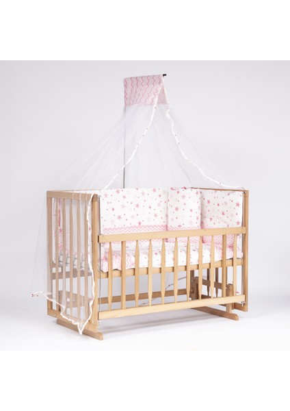 60x120 Vernikli Doğal Beşik 4 Kademeli Anne Yanı Sallanır Bebek Beşiği -Uyku Seti+Yatak D8