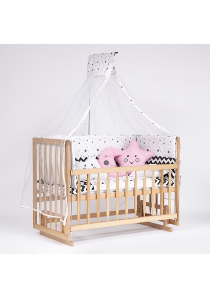 Vernikli Ahşap Doğal Beşik 4 Kademeli Anne Yanı Sallanır Bebek Beşiği 60X120 -Uyku Seti+Yatak D7 fiyatları