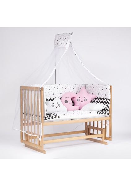 Vernikli Ahşap Doğal Beşik 4 Kademeli Anne Yanı Sallanır Bebek Beşiği 60X120 -Uyku Seti+Yatak D7 modelleri