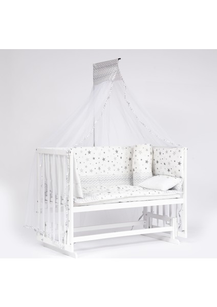 Süper Natural Ahşap Beşik 4 Kademeli Beyaz Anne Yanı Sallanır 60X120-B08 Grstar Uyku Seti+Yataklı modelleri