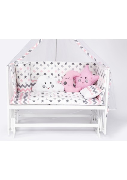 Süper Natural Ahşap Beşik 4 Kademeli Beyaz Anne Yanı Sallanır 60X120-B03 Pembe Ay Uyku Seti+Yataklı fırsatları