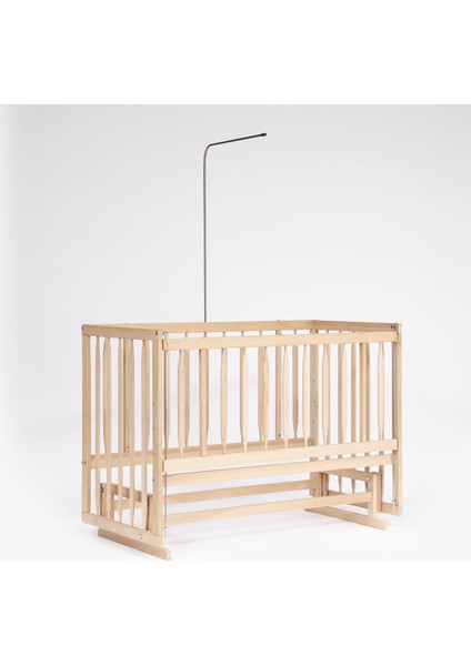 Süper Full Natural Ahşap Beşik 4 Kademeli Anne Yanı Sallanır Bebek Beşiği 60X120 - Boş Beşik