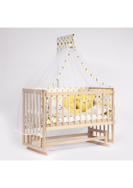 Süper Full Natural Ahşap 4 Kademeli Anne Yanı Sallanır Bebek Beşiği 60X120 -S04 Uyku Set+Yatak modelleri