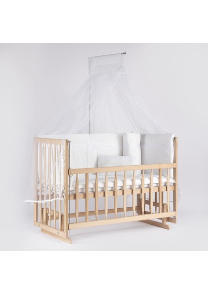 Süper Full Natural Ahşap Beşik 4 Kademeli Anne Yanı Sallanır Bebek Beşiği 60X120 -S01 Uyku Set+Yatak