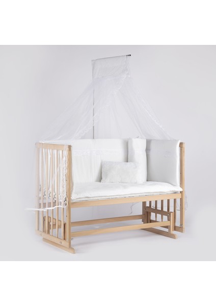 Süper Full Natural Ahşap Beşik 4 Kademeli Anne Yanı Sallanır Bebek Beşiği 60X120 -S01 Uyku Set+Yatak fiyatları