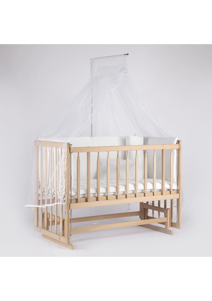 Süper Full Natural Ahşap Beşik 4 Kademeli Anne Yanı Sallanır Bebek Beşiği 60X120 -S01 Uyku Set+Yatak modelleri