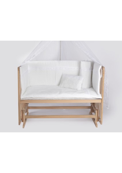 Süper Full Natural Ahşap Beşik 4 Kademeli Anne Yanı Sallanır Bebek Beşiği 60X120 -S01 Uyku Set+Yatak fırsatları