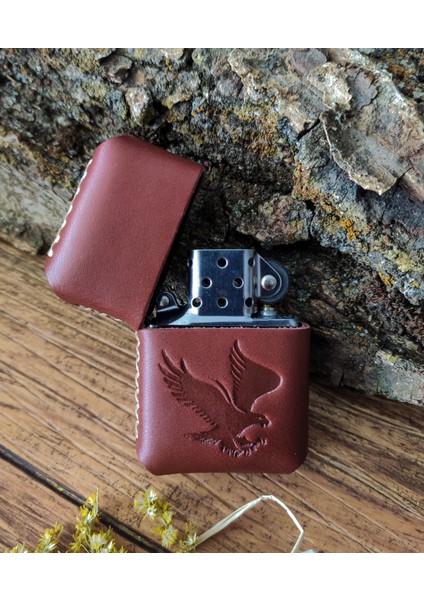 El Yapımı Hakiki Deri Kılıflı Zippo Çakmak