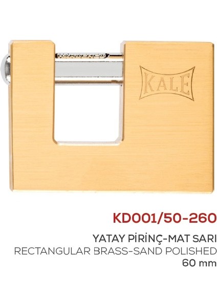 Yatay Pirinç Asma Kilit Sarı KD001/50-260
