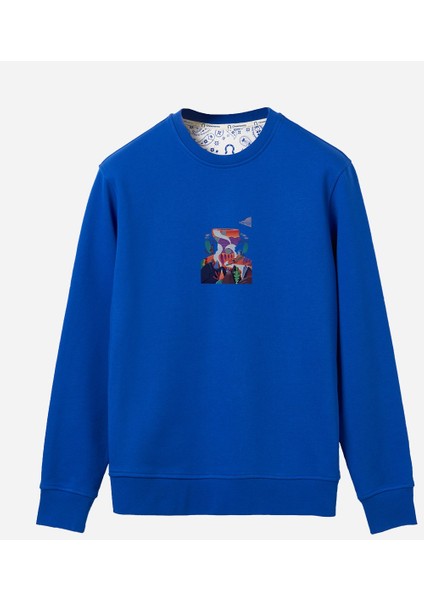 Sweatshirt %100 Organik Pamuk Bisiklet Yaka Citylight Lisanslı Dijital Baskılı 3 Iplik Kalın Kumaş Mavi Kadın