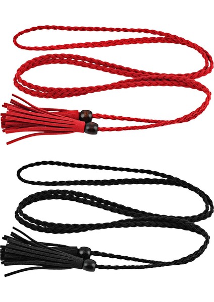 2pcs Püskül Bel Kemeri Kemeri - Siyah / Kırmızı (Yurt Dışından)