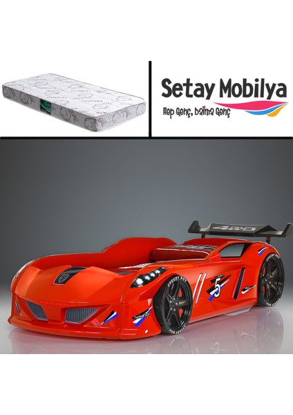 Jaguar Standart Rüzgarlıklı Arabalı Yatak, Kırmızı + 1 Adet Comfort Yatak
