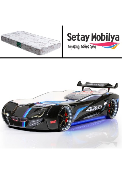 Mercedes Full Ledli Arabalı Yatak, Siyah + 1 Adet Comfort Yatak