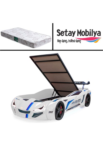 Mercedes Standart Bazalı Arabalı Yatak, Beyaz + 1 Adet Comfort Yatak