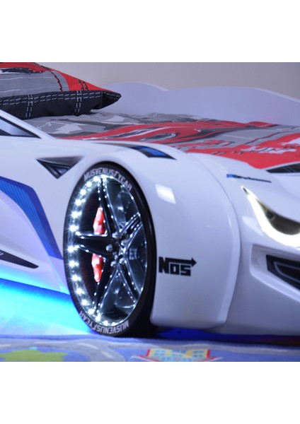 Mercedes Full Ledli Bazalı Arabalı Yatak, Beyaz + 1 Adet Comfort Yatak fırsatları