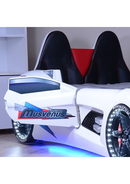 Audi Kapıları Açılabilen Full Ledli Koltuklu Arabalı Yatak,Beyaz + 1 Adet Comfort Yatak fırsatları