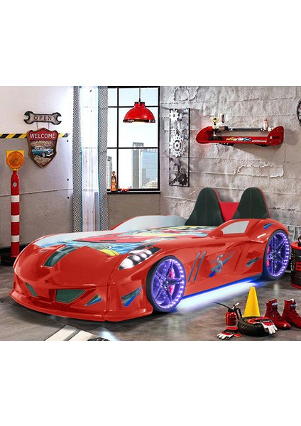 Jaguar Full Ledli Koltuklu Bazalı Arabalı Yatak, Kırmızı + 1 Adet Comfort Yatak fiyatları