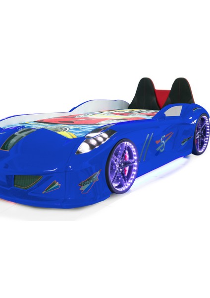 Jaguar Full Ledli Koltuklu Bazalı Arabalı Yatak, Mavi + 1 Adet Comfort Yatak modelleri