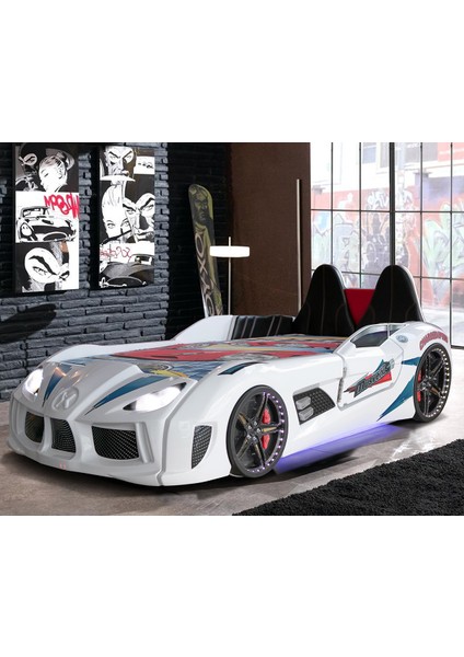 Audi Kapıları Açılabilen Full Ledli Koltuklu Bazalı Arabalı Yatak, Beyaz + 1 Adet Comfort Yatak fiyatları