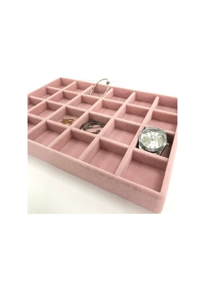 Yerli Üretim Süet Kumaş Pembe Renk 34 Cm / 24 Cm 24 Bölmeli Çekmece İçi Takı Standı fiyatları
