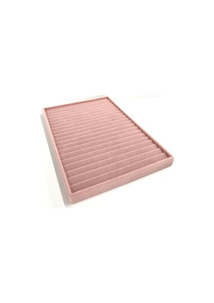 Yerli Üretim Madrid Model Süet Kumaş Pembe Renk 34/24 Cm Kademeli Çekmece Ici Bileklik-kolye Standı