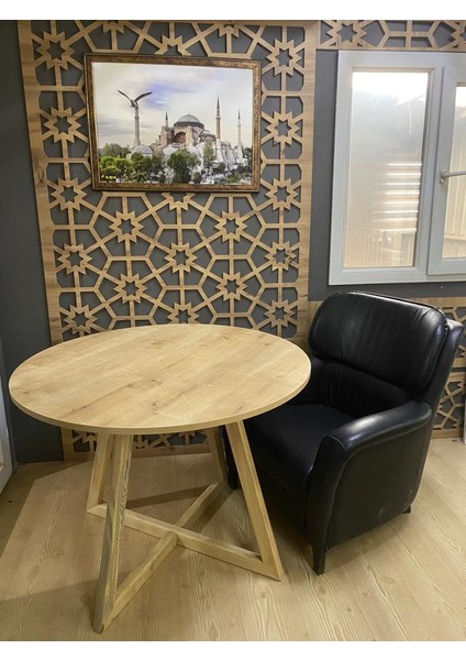 Yuvarlak Yemek Masası, Modern Meşe Kaplama Yemek Masası, Toplantı Masası 100 cm
