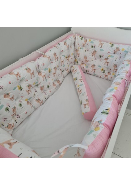 Babynest Dünyası 60X120 Pike Kumaş Beşik 4 Kenar Koruma Takımı Yılan Yastık Hediyeli Kenar Koruma