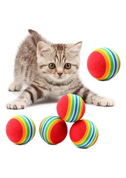 3lü Gökkuşağı Sünger Kedi Köpek Çiğneme Oyun Topu 4,2 cm
