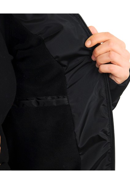 Kadın Siyah Kapüşonlu Astarlı Su Geçirmez Rüzgara Dayanıklı Şişme Mont & Kaban & Parka modelleri