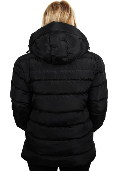 Kadın Siyah Kapüşonlu Astarlı Su Geçirmez Rüzgara Dayanıklı Şişme Mont & Kaban & Parka indirimleri