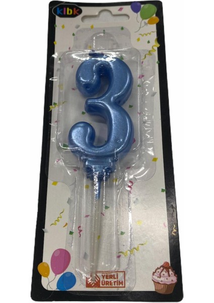 3 Yaş Açık Mavi Rakam Mum