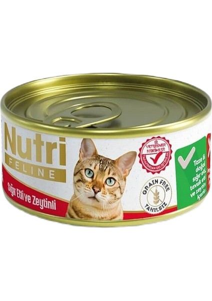 Grain Free Beef Pate with Olives Adult Cat Tahılsız Sığır Etli ve Zeytinli Yetişkin Kediler İçin Yaş Kedi Maması 85gr