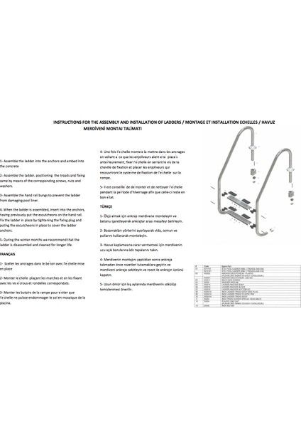 Havuz Merdiveni 4 Basamaklı Standart 316 Model Paslanmaz