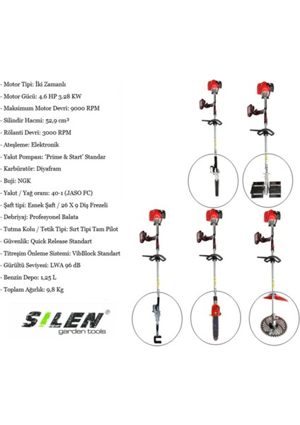 Yan Tırpan + Zeytin Silkeleme + Dal Testere + Çit Kesme + Paletli Çapa Makinesi 3.2kw 4.6hp