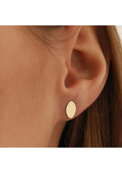 Kadın 14 Ayar Altın Küpe Minimalist Plaka Vidalı Altın Küpe 13 mm - MM200117