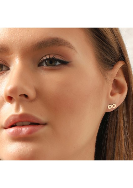 Kadın 14 Ayar Altın Küpe Minimalist Sonsuzluk Vidalı Altın Küpe 13 mm - MM200115