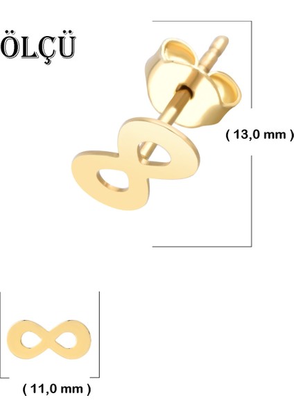 Kadın 14 Ayar Altın Küpe Minimalist Sonsuzluk Vidalı Altın Küpe 13 mm - MM200115